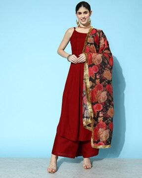 women sleeveless a-line kurta set