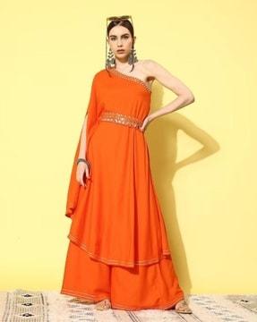 women sleeveless flared kurta set