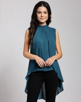 women sleeveless shirt with asymmetrical-hem