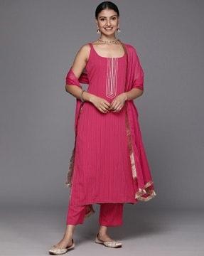 women sleeveless straight kurta set