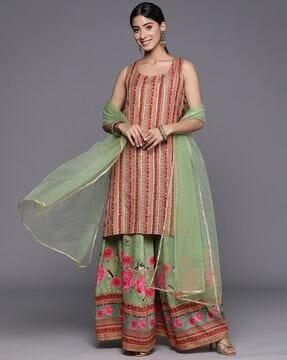 women sleeveless straight kurta set