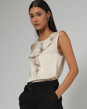 women sleeveless top with ruffle accent