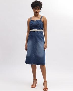 women sleeveless washed a-line dress