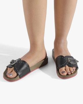 women slides with buckle accent