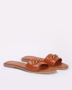 women slides with chain accent