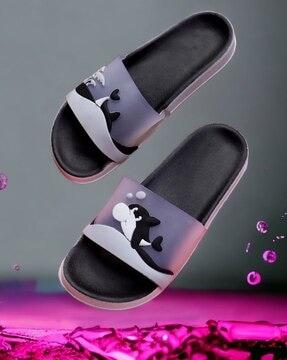 women slides with dolphin applique