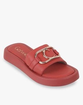 women slides with metal accent