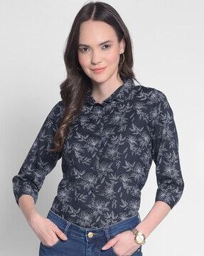 women slim fir floral print shirt