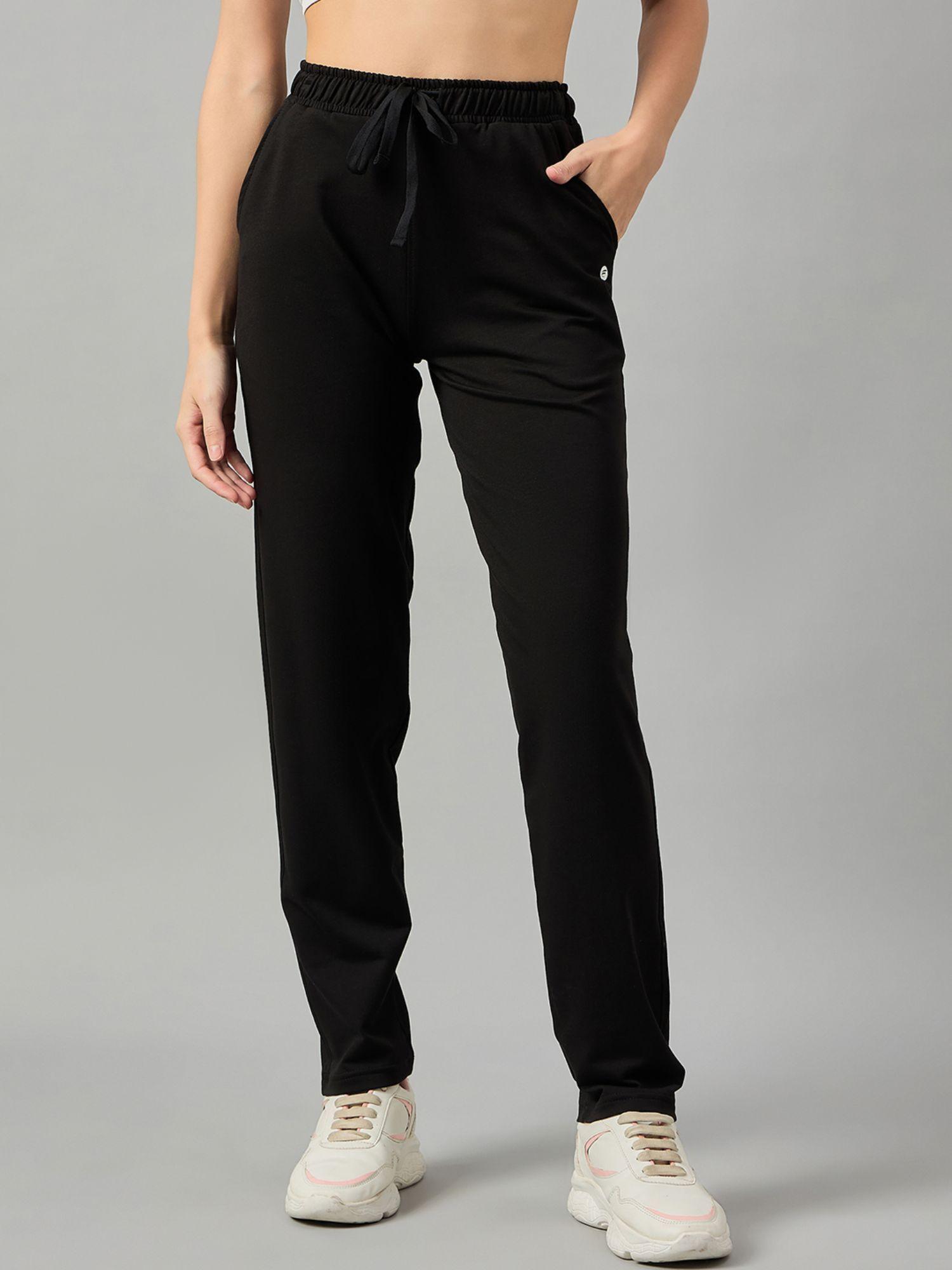 women slim fit black track pant