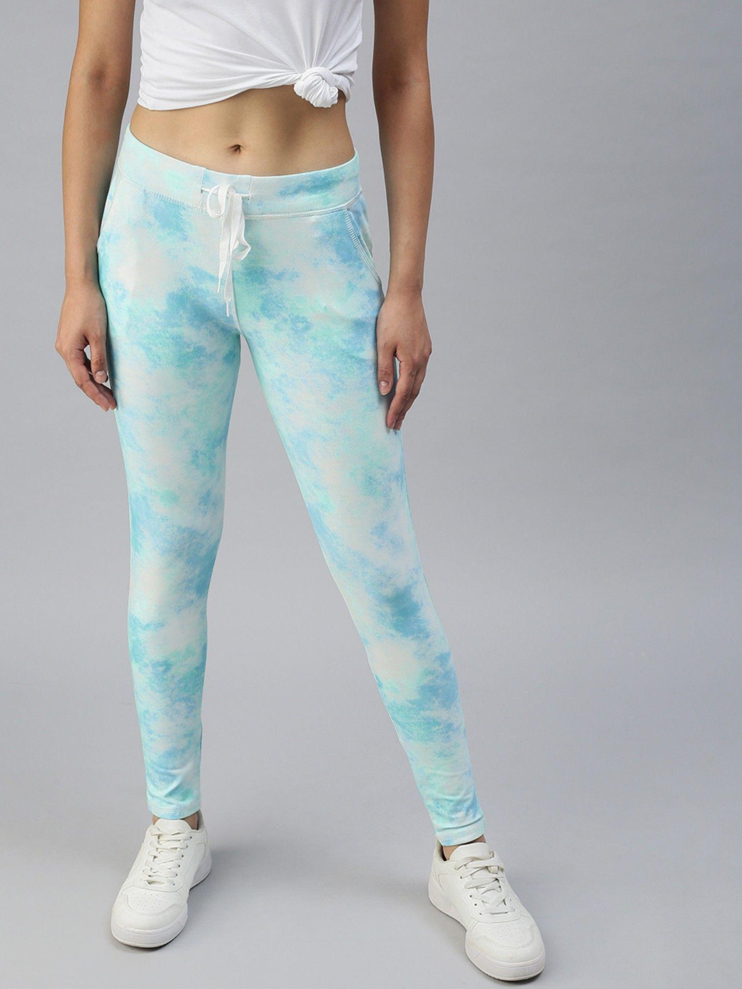 women slim fit blue tie and dye track pants