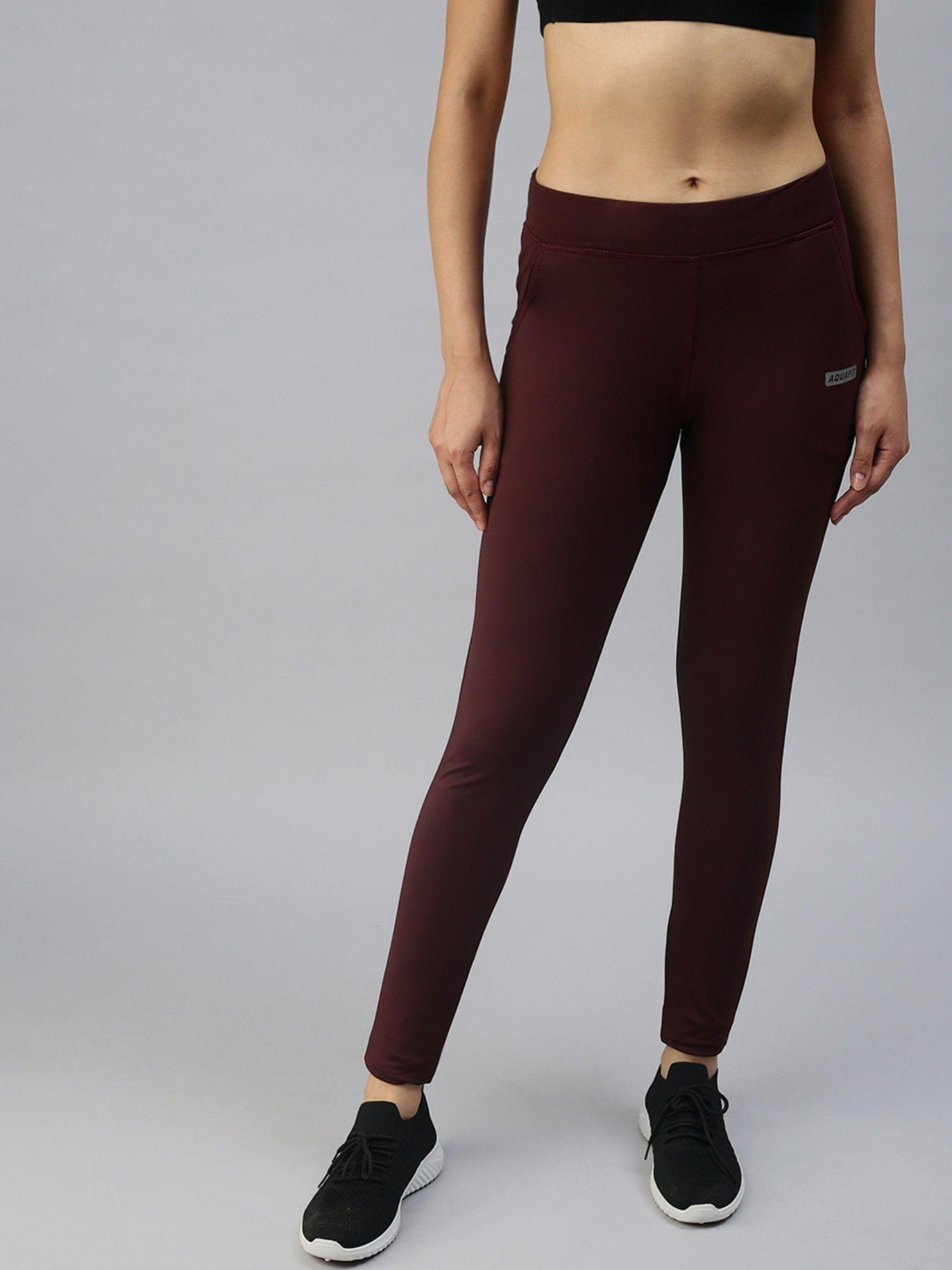 women slim fit burgundy solid track pants