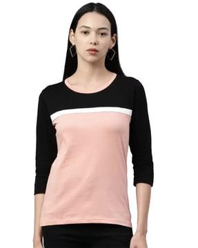 women slim fit colourblock t-shirt