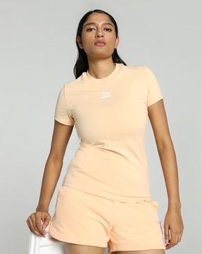 women slim fit crew-neck t-shirt with logo print