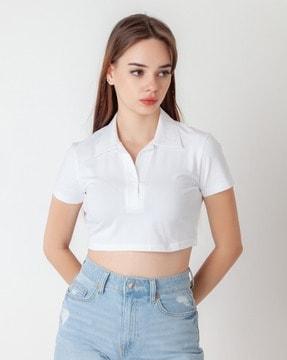 women slim fit crop polo t-shirt