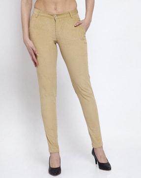 women slim fit felt-front trousers