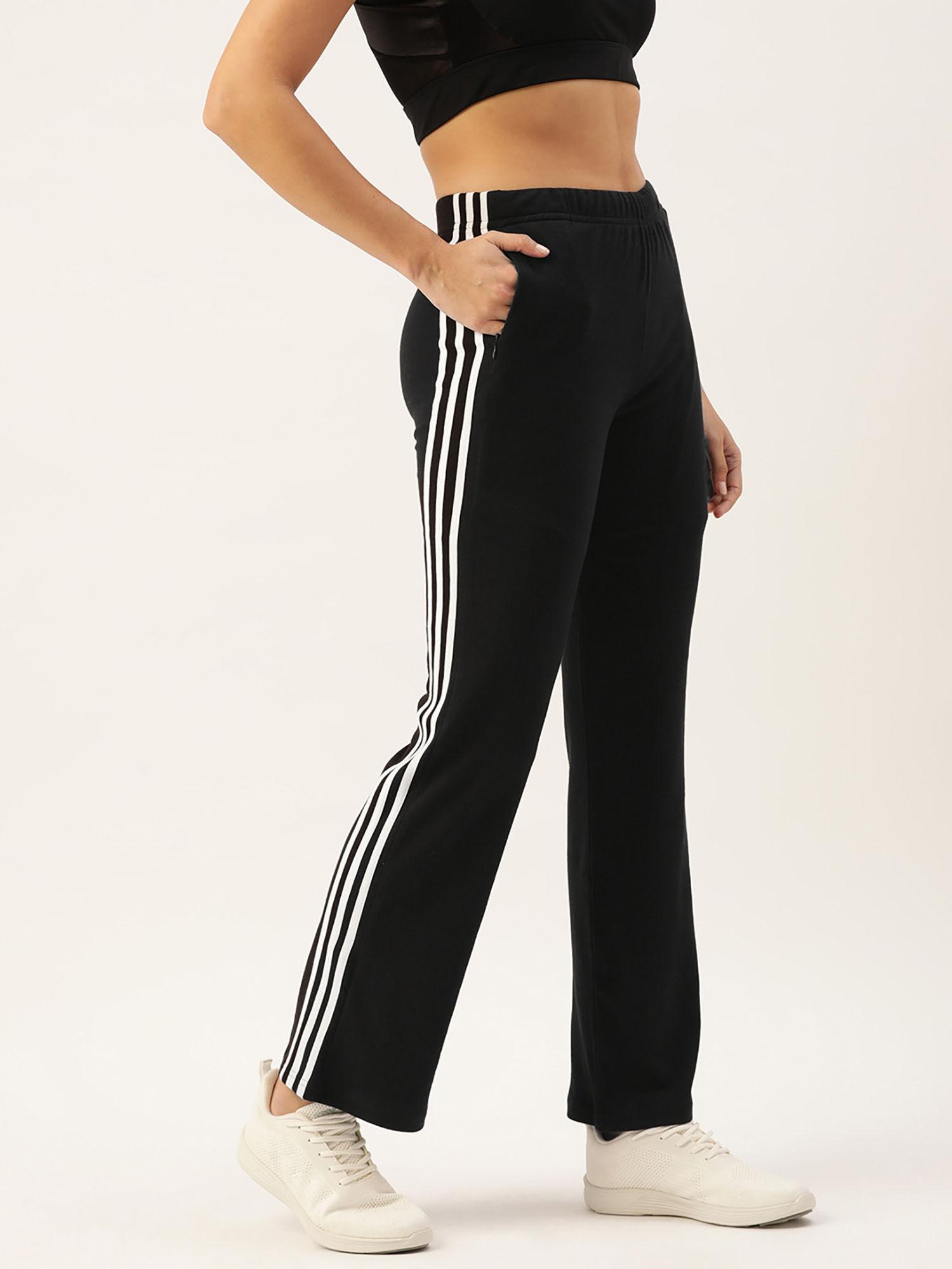 women slim fit flared track pants with side taping detail