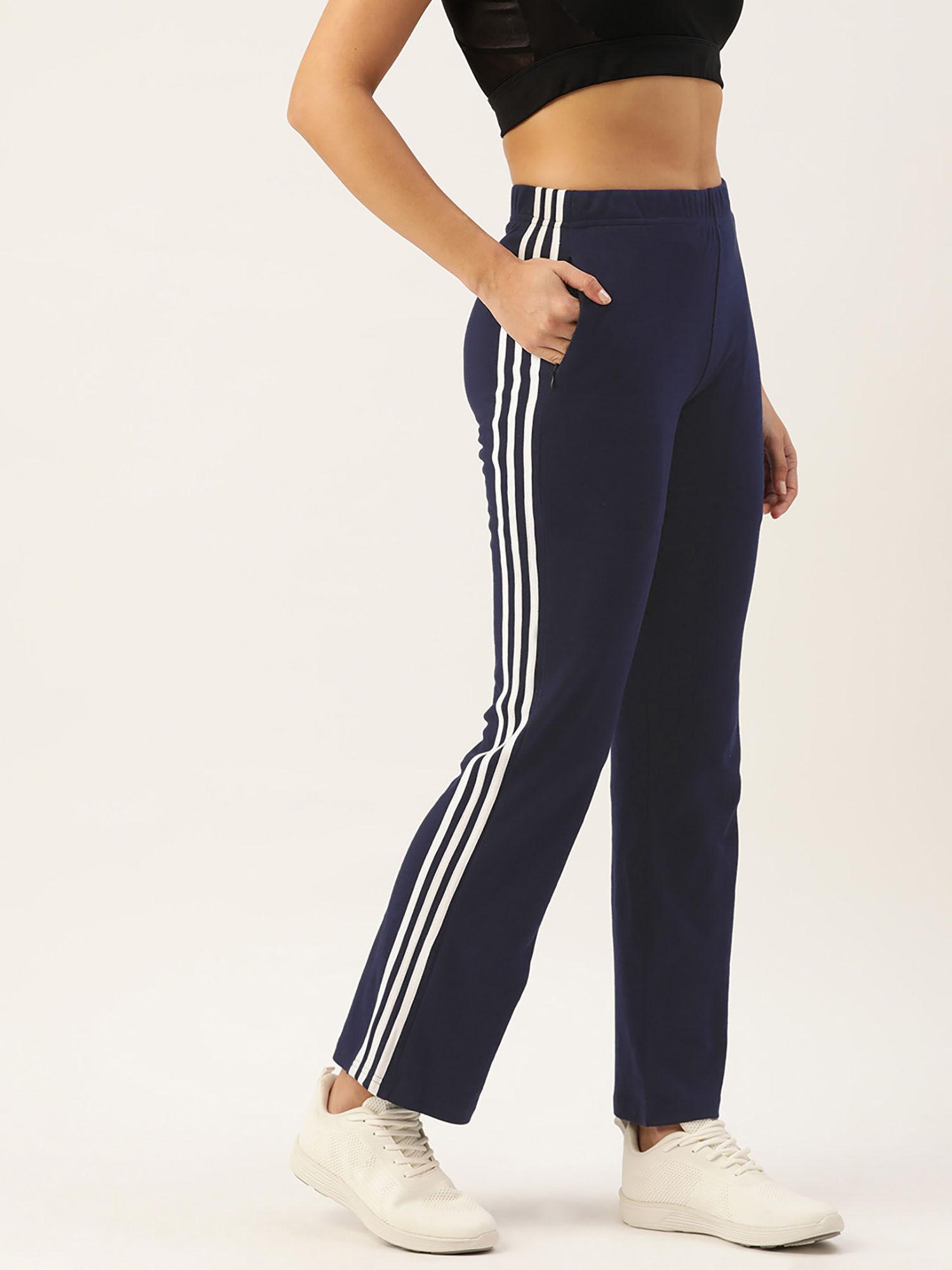 women slim fit flared track pants with side taping detail