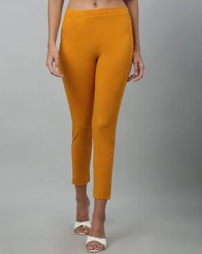 women slim fit flat-front pants with insert pocket