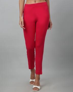 women slim fit flat-front pants with insert pocket
