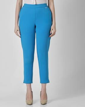 women slim fit flat-front pants with insert pocket