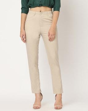 women slim fit flat-front pants