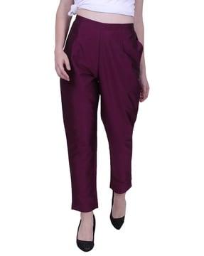 women slim fit flat-front pants