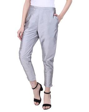 women slim fit flat-front pants