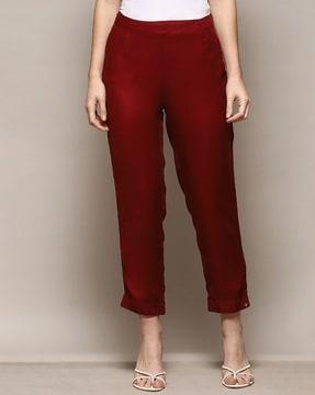 women slim fit flat-front pants