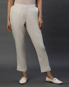 women slim fit flat-front pants