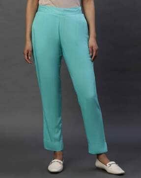 women slim fit flat-front pants