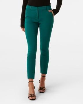 women slim fit flat-front trousers with insert pockets
