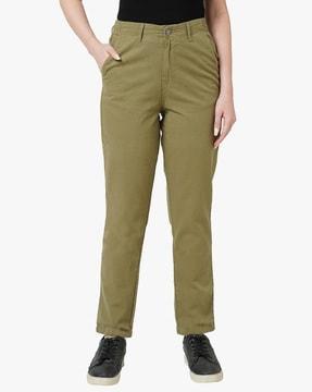 women slim fit flat-front trousers