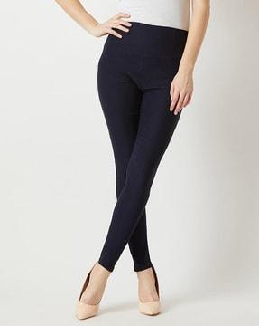 women slim fit flat-front trousers