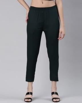 women slim fit flat-front trousers