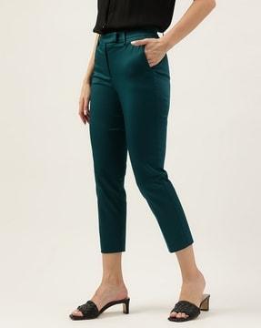 women slim fit flat-front trousers