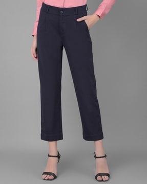 women slim fit flat-front trousers