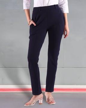 women slim fit flat-front trousers