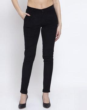 women slim fit flat-front trousers