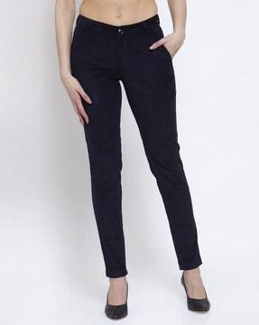 women slim fit flat-front trousers