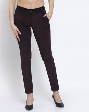 women slim fit flat-front trousers