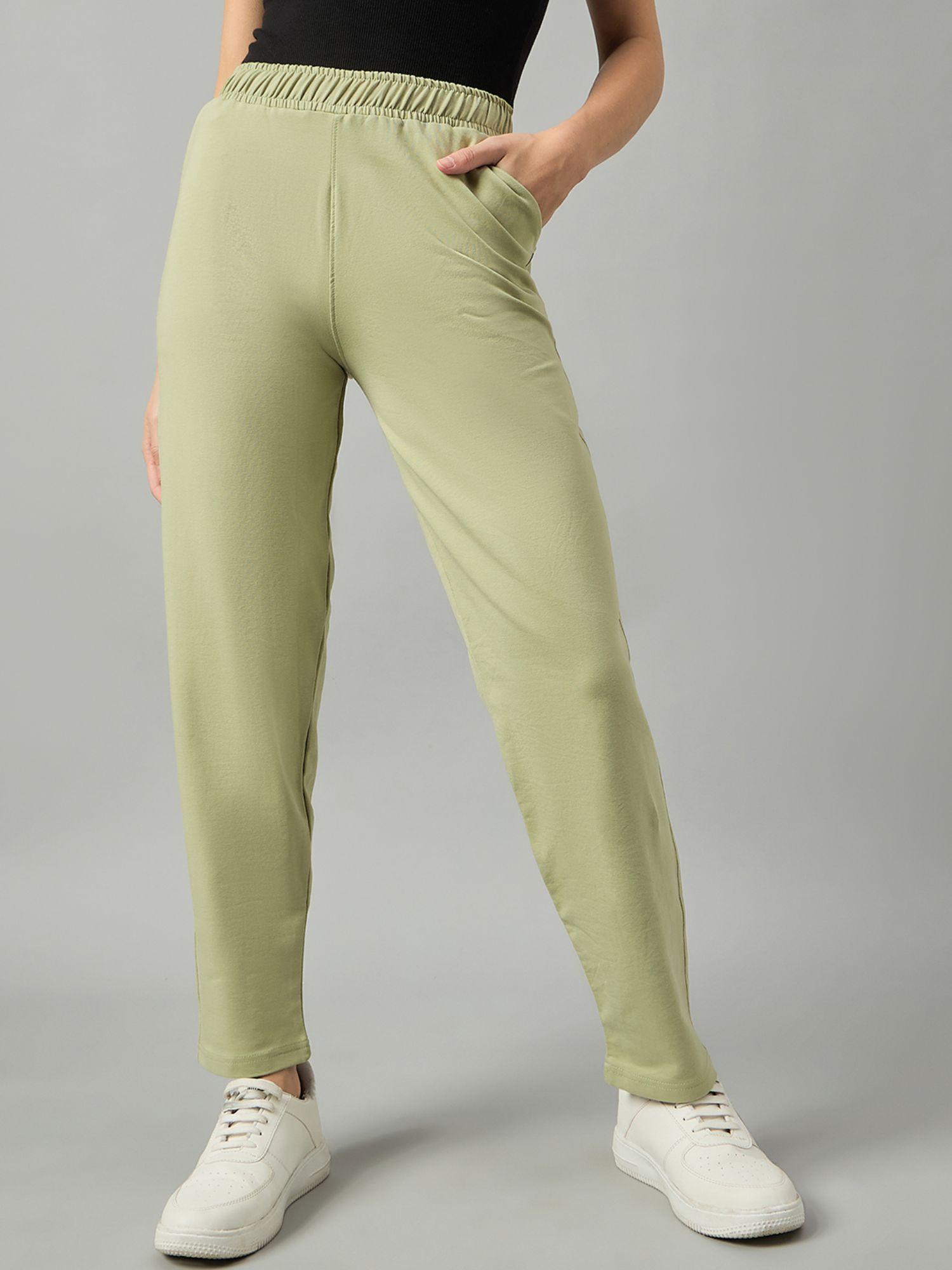 women slim fit green track pant