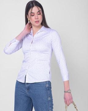 women slim fit micro-printed shirt