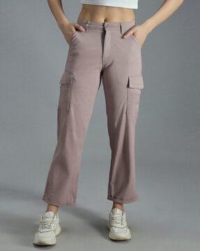 women slim fit pants with flap pockets