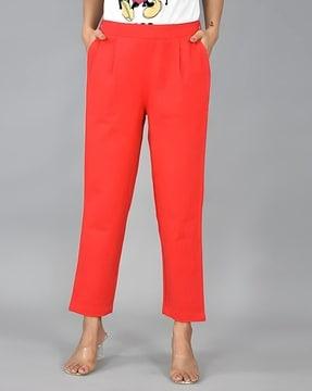 women slim fit pleat-front pants