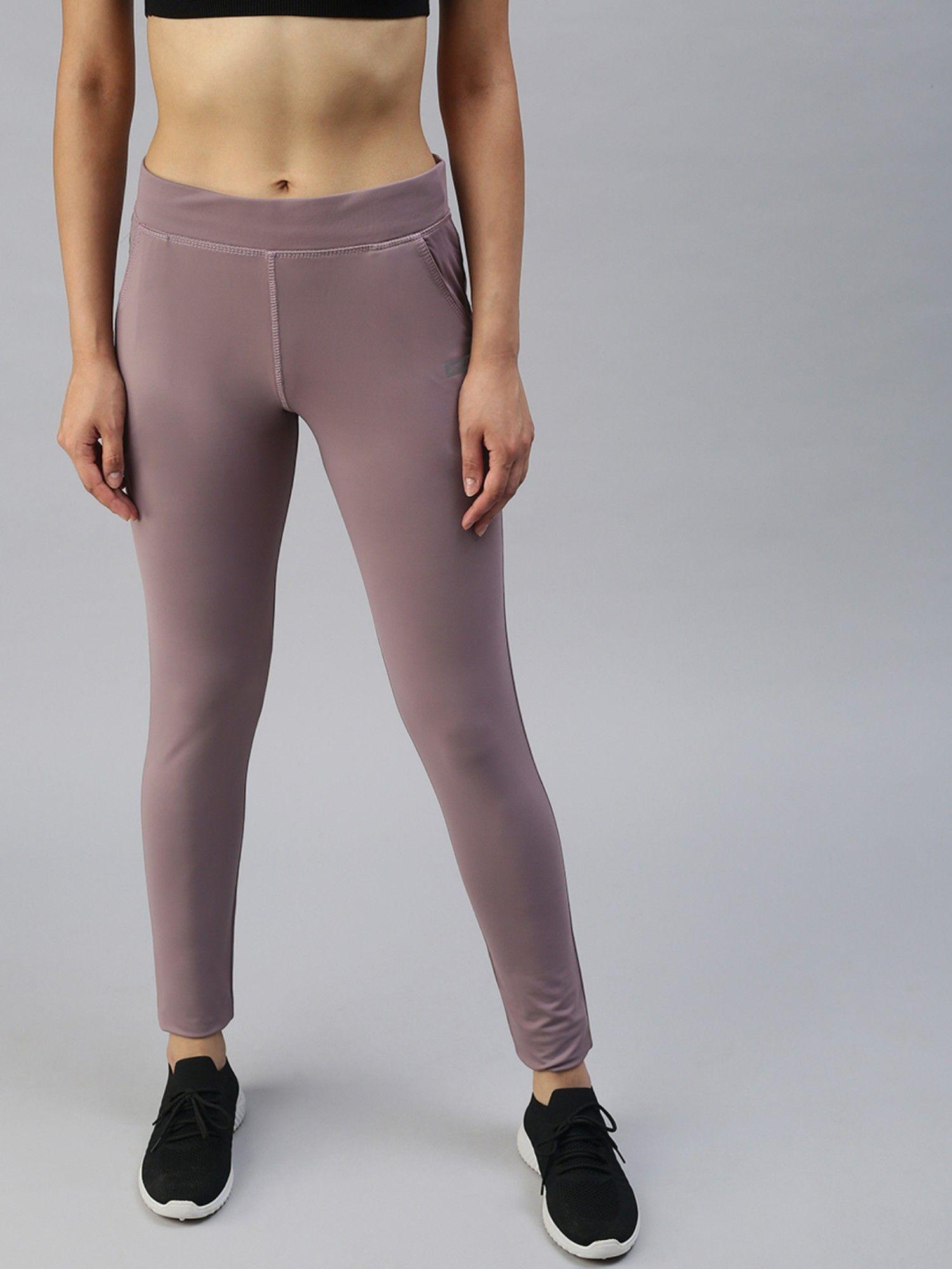 women slim fit purple solid track pants