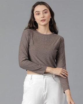 women slim fit round-neck cropped t-shirt