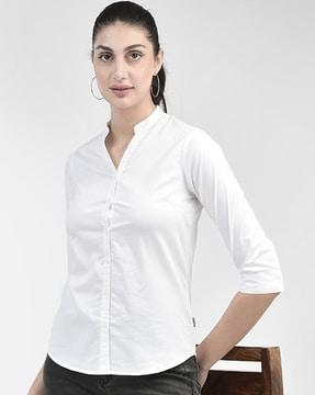 women slim fit shirt wit mandarin collar