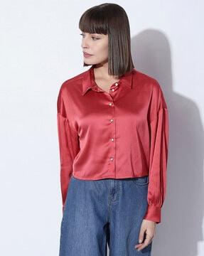 women slim fit shirt with cuffed sleeves