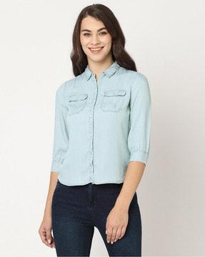 women slim fit shirt with flap pockets