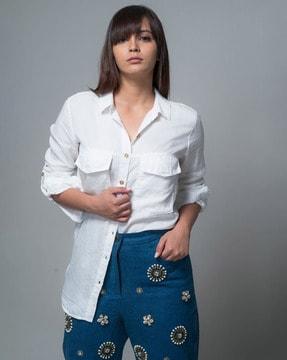 women slim fit shirt with flap-pockets